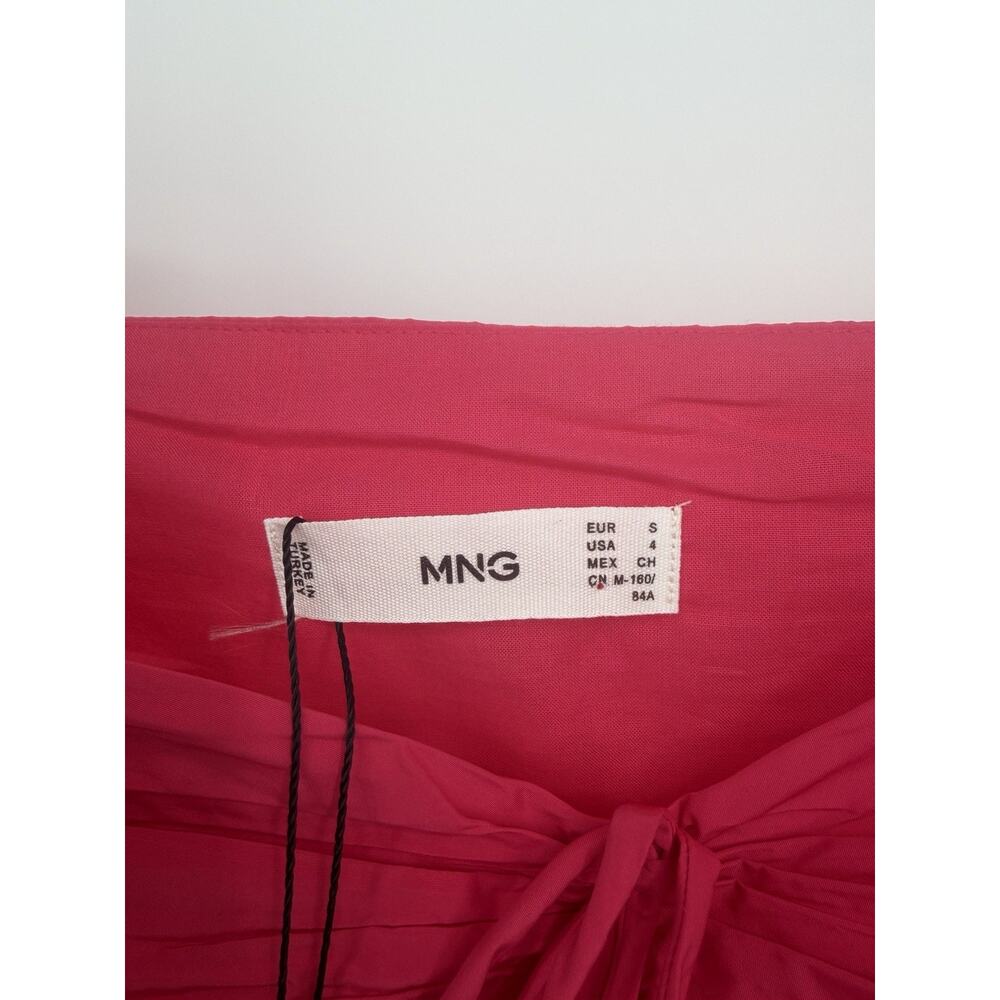 MANGO Hot Pink Ruched Crop Top Small NWT Fitted Y2K Chic Puff Sleeve Barbiecore - Picture 3 of 16